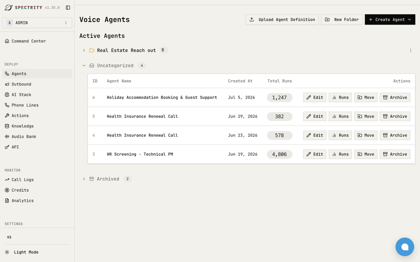 Your voice agents with full run history — managed for you